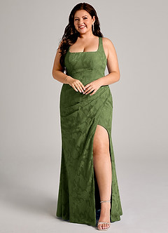 Azazie Mero Bridesmaid Dresses Olive Sheath Pleated Floral Burnout Dress image9