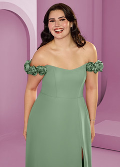 Barbie ♥ Azazie Brautjungfernkleider Wandelbar A-Linie Schulterfrei Chiffon Kleid Matcha image16
