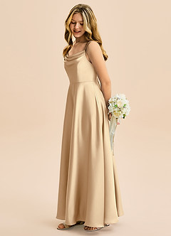 Azazie Isolde Junior Jurk van Stretch Satijn met A-Lijn Geplooid Champagne image3