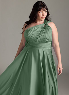 Azazie Charlize Bridesmaid Dresses Matcha A-Line One Shoulder Stretch Satin Dress image15