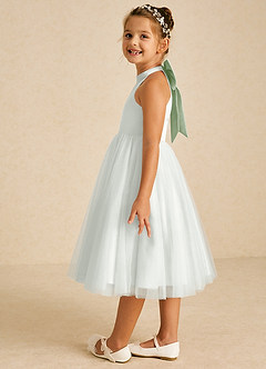 Azazie Dora Flower Girl Dresses Ivory Dusty Sage A-Line Bow Tulle Dress image4