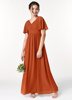Azazie Temeka Junior Burnt Orange A-Line Pleated Chiffon Dress image1