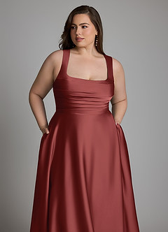 Azazie Azaria Robes de demoiselle d'honneur Robe Trapèze en Satin extensible Corset Terracotta image12
