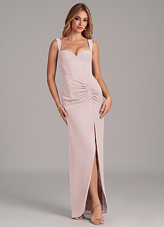 Azazie Ayla Vestidos de damas de honor Vestido de Rosa Rubor de Gasa de Corte Recto con Escote de Corazón image3