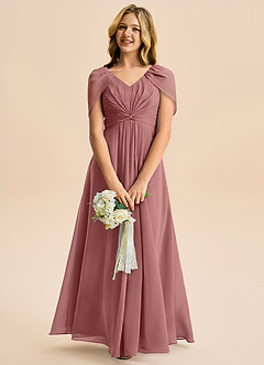 Azazie Emma Junior Robe Trapèze en Mousseline de soie Plissée Rose Du Désert image3