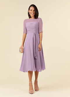 Azazie Naomi Kleider für die Brautmutter A-Linie Bootshals Gefaltet Chiffon Kleid Blauregen image1