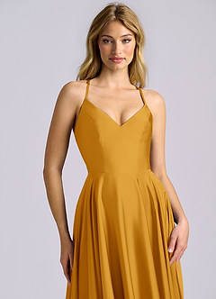Azazie Truce Bridesmaid Dresses Butterscotch A-Line Stretch Satin Dress image7
