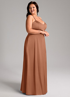 Azazie Mei Brautjungfernkleider A-Linie V-Hals Stretch-Satin Kleid Bronzer image9
