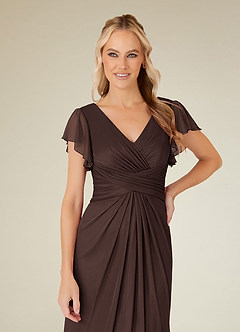 Azazie Vera Mother of the Bride Dresses Ganache A-Line V-Neck Pleated Mesh Dress image5