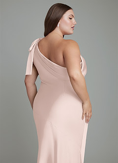 Azazie Yuanna Bridesmaid Dresses Blushing Pink Mermaid One Shoulder Stretch Satin Dress image14