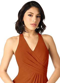 Azazie Danica Bridesmaid Dresses Paprika A-Line Pleated Chiffon Dress image4