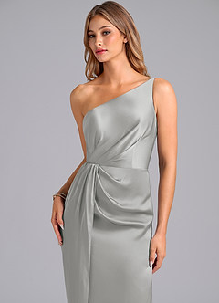 Azazie Naria Bridesmaid Dresses Silver Sheath One Shoulder Stretch Satin Dress image7