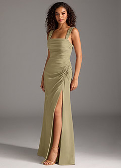 Azazie Jesaphine Bridesmaid Dresses Moss Green Sheath Bow Chiffon Dress image3