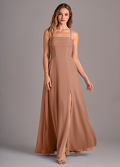 Azazie Carolyn Brautjungfernkleider A-Linie Plissee Chiffon Kleid Bronzer image4