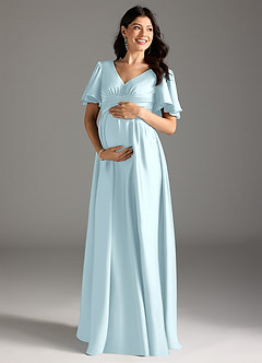 Azazie Verna Maternity Bridesmaid Dresses A-Line Ruched Stretch Satin Floor-Length Dress image3