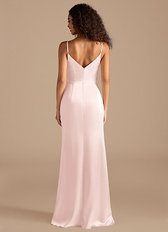Azazie Deandra Bridesmaid Dresses Blushing Pink Mermaid Pleated Metallic Satin Dress image5