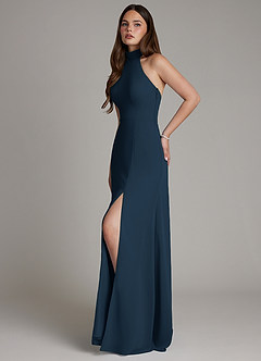 Azazie Myra Bridesmaid Dresses Dark Navy A-Line High Neck Chiffon Dress image5