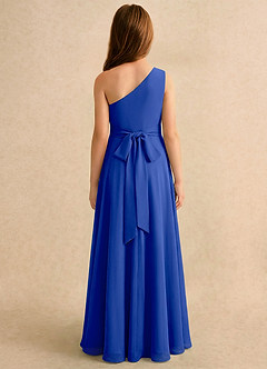 Azazie Puddles Girls Formal Robe Demoiselle D'honneur Fillette Robe Trapèze en Mousseline de soie Une épaule Bleu Roi image2