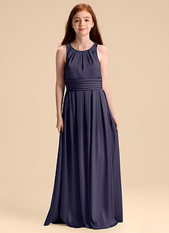 Azazie Bibiane Junior Stormy A-Line Pleated Stretch Satin Dress image3