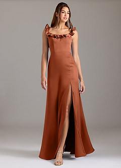 Azazie Callie Bridesmaid Dresses Cedar Rose A-Line Ruched Stretch Satin Convertible Dress image3