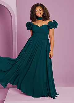 Barbie ♥ Azazie Bridesmaid Dresses Pine A-Line Off the Shoulder Chiffon Convertible Dress image10