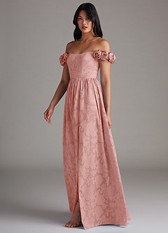 Azazie Autumn Robes de demoiselle d'honneur Robe Trapèze Convertible en Blumen-Burnout Épaule décolletée Rosette image4