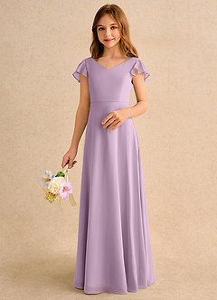 Azazie Nari Girls Formal Abiti da Ragazza di Fiori Abito A-Line in Chiffon con Maniche Glicine image4