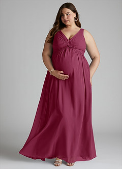 Azazie Yetta Maternity Bridesmaid Dresses A-Line V-Neck Gathered Chiffon Floor-Length Dress image7