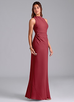Azazie Evadne Brautjungfernkleider A-Linie Plissee Chiffon Kleid Granatapfelrot image4