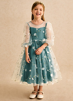 Azazie Elowen Flower Girl Dresses Peacock A-Line Sweetheart Neckline Lace Dress image5