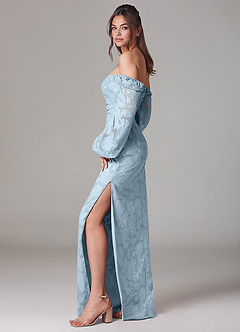 Azazie Lainie Vente Finale Robe Fourreau en Blumen-Burnout Manche longue Bleu Ciel image4