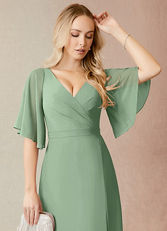 Azazie Cierra Robes de demoiselle d'honneur Robe Trapèze en Mousseline de soie Col en V Matcha image6
