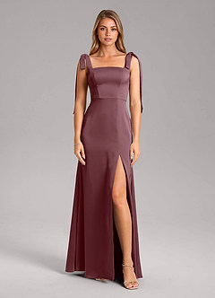 Azazie Frostine Bridesmaid Dresses Sangria A-Line Bow Stretch Satin Dress image5