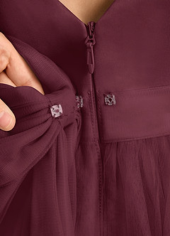 Azazie Winnie Blumenmädchenkleider Ballkleid Schleifen Tüll Kleid Cabernetrot image8