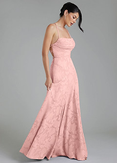 Azazie Tatum Bridesmaid Dresses Powder Pink A-Line Corset Floral Burnout Dress image7