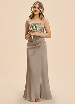 Azazie Reagan Junior Taupe Sheath Pleated Stretch Satin Dress image6