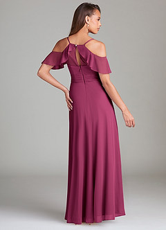 Azazie Dakota Bridesmaid Dresses Mulberry A-Line Off the Shoulder Mesh Dress image4