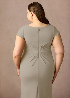 Azazie Tana Kleider für die Brautmutter Meerjungfrau-Linie V-Hals Gefaltet Stretch-Krepp Kleid Taupe image11