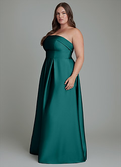 Azazie Lucienne Bridesmaid Dresses Peacock A-Line Strapless Stretch Satin Convertible Dress image11