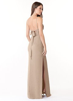 Azazie Mai Bridesmaid Dresses Taupe Sheath Pleated Chiffon Dress image4