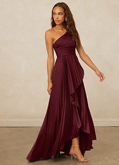 Christian Siriano Bridal for Azazie 1008 Bridesmaid Dresses Cabernet A-Line One Shoulder Stretch Satin Dress image4