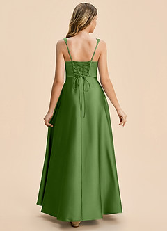 Azazie Azaria Junior Basil A-Line Pleated Stretch Satin Dress image2