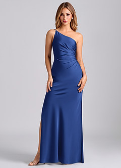 Azazie Marseli Bridesmaid Dresses Royal Blue Mermaid One Shoulder Stretch Satin Dress image5