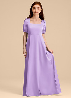 Azazie Briar Junior Lilac A-Line Bow Stretch Satin Dress image3