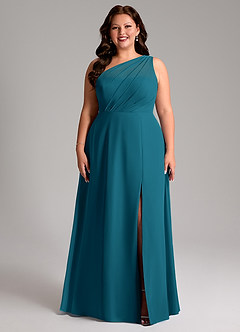 Azazie Phaedra Jurken voor bruidsmeisjes Jurk van Chiffon met A-Lijn One-Shoulder Inkt Blauw image9