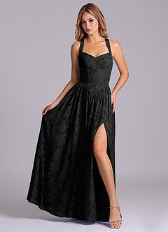 Azazie Francis Brautjungfernkleider A-Linie Korsett Blumen-Burnout Kleid Schwarz image4