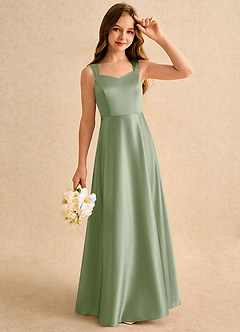 Azazie Makani Girls Formal Sukienki dla dziewczynek sypiących kwiaty Linia A Dekolt w kształcie serca Satyna elastyczna Długość podłogi Sukienka image4