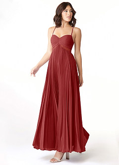 Azazie Devyn Bridesmaid Dresses Rust A-Line Corset Chiffon Dress image3