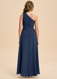 Azazie Phaedra Junior Abito A-Line in Chiffon Plissettato Marino Scuro image2