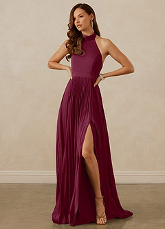 Christian Siriano Bridal for Azazie 1007 Bridesmaid Dresses Mulberry A-Line Pleated Stretch Satin Dress image4